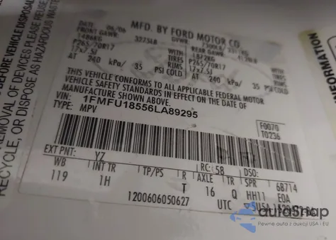 2006 Ford Expedition Eddie Bauer/King Ranch из США, поврежденный, VIN 1FMFU18556LA89295